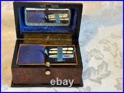 Rare Early Victorian Sewing Etui, In Minature Form Burr Walnut, With Contents