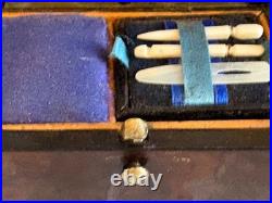 Rare Early Victorian Sewing Etui, In Minature Form Burr Walnut, With Contents