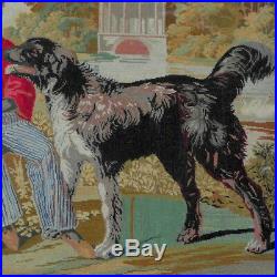 Rare Early Victorian Woolwork with Dogs in a Formal Garden Setting