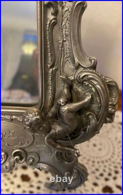 Rare Early WMF Rococo Revival Silver-Plated Cherub Toilet Mirror
