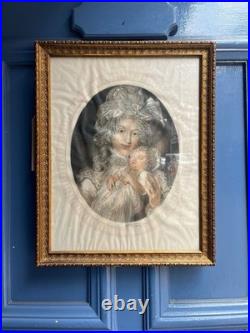 Rare Engraving Print Rate Early Female Figure With Baby Framed Signed Antique