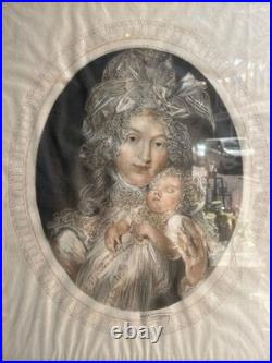 Rare Engraving Print Rate Early Female Figure With Baby Framed Signed Antique Rare Engraving Print Rate Early Female Figure With Baby Framed Signed Antique