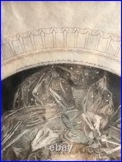 Rare Engraving Print Rate Early Female Figure With Baby Framed Signed Antique