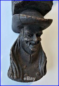 Rare Find 1700s Early Original Carved Wooden Gothic Wiccan Witch Figure Shelf