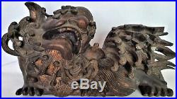 Rare Findearly 1800's Temple Foo Lions. Carved Wood, Old Gilt. Each 15 Long