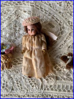 Rare French Antique Bisque Mignonette Doll Set Accessories Inc Early 20 Me