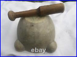 Rare French Antique early 1900's Marble Mortar & Wooden Pestle