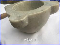 Rare French Antique early 1900's Marble Mortar & Wooden Pestle