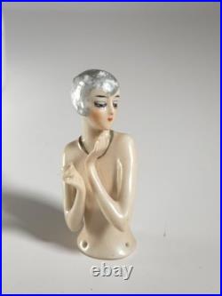Rare German Art Deco Porcelain Half Doll / Pin Cushion Doll