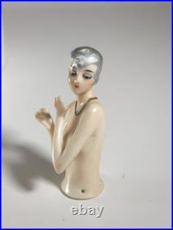 Rare German Art Deco Porcelain Half Doll / Pin Cushion Doll