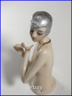 Rare German Art Deco Porcelain Half Doll / Pin Cushion Doll