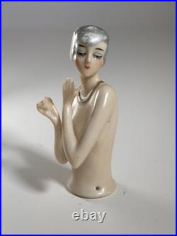 Rare German Art Deco Porcelain Half Doll / Pin Cushion Doll