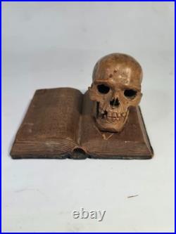 Rare German Early 20th C Momento Mori Hand Carved Wooden Sculpture