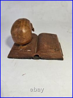Rare German Early 20th C Momento Mori Hand Carved Wooden Sculpture