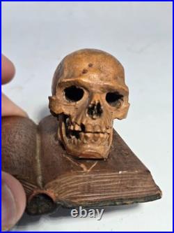 Rare German Early 20th C Momento Mori Hand Carved Wooden Sculpture