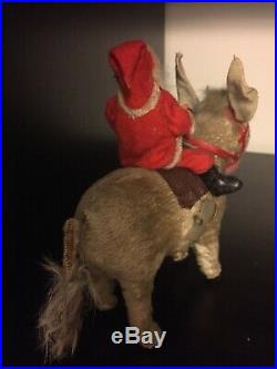 Rare Germany Mache Composition Santa Claus Antique 1930 Donkey Toy Windup Early