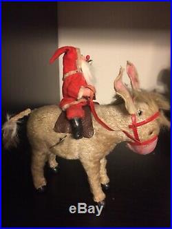 Rare Germany Mache Composition Santa Claus Antique 1930 Donkey Toy Windup Early