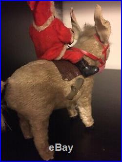 Rare Germany Mache Composition Santa Claus Antique 1930 Donkey Toy Windup Early