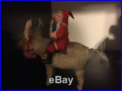 Rare Germany Mache Composition Santa Claus Antique 1930 Donkey Toy Windup Early