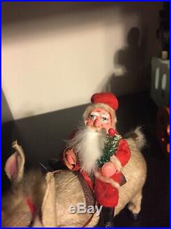 Rare Germany Mache Composition Santa Claus Antique 1930 Donkey Toy Windup Early