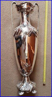 Rare Gorham Sterling early 1900 Silver Tall Floral Loving Cup Trophy Vase 21
