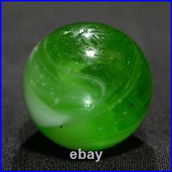 Rare Greiner Antique German Handmade Marble Green Swirl Early 1860s 13/16