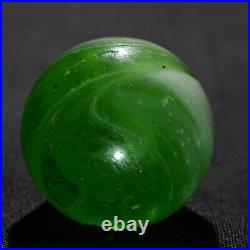 Rare Greiner Antique German Handmade Marble Green Swirl Early 1860s 13/16