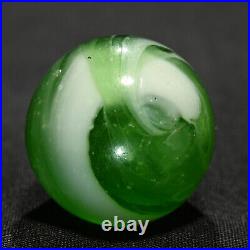 Rare Greiner Antique German Handmade Marble Green Swirl Early 1860s 13/16