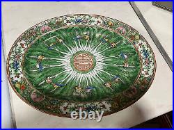 Rare Large Early 20thC Chinese Cabbage Leaf 13 Oval Platter Famille Verte