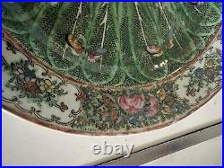 Rare Large Early 20thC Chinese Cabbage Leaf 16 Oval Platter Famille Verte