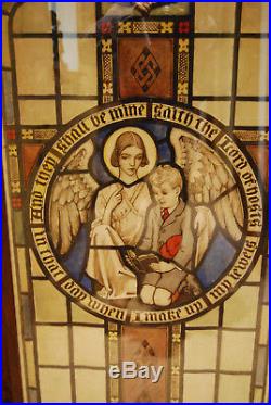 Rare Large Stained Glass Cartoon of Angel and Young Boy early 1900's