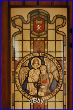 Rare Large Stained Glass Cartoon of Angel and Young Boy early 1900's