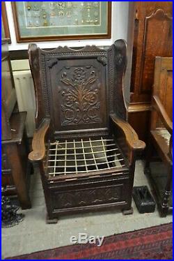 Rare Late 17th Early 18th C Carved Oak Lambing Chair. Circa 1690 1710