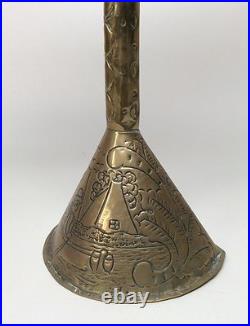 Rare Late 18th Early 19th Century Dutch Brass Whale Oil Lamp Repousse Folk Art