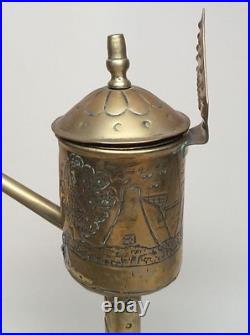 Rare Late 18th Early 19th Century Dutch Brass Whale Oil Lamp Repousse Folk Art