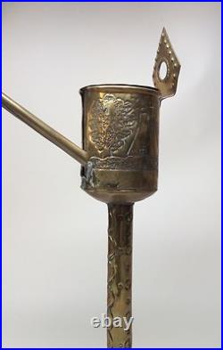 Rare Late 18th Early 19th Century Dutch Brass Whale Oil Lamp Repousse Folk Art
