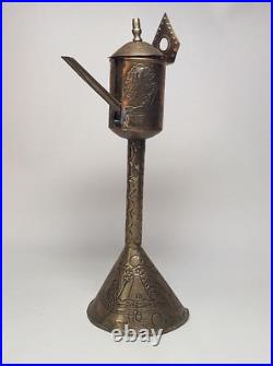 Rare Late 18th Early 19th Century Dutch Brass Whale Oil Lamp Repousse Folk Art