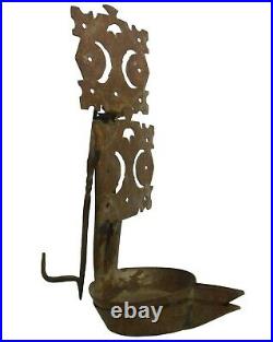 Rare Late 18th-early 19th C American Flk Art Dbl Crusie Prm Tin/iron Grease Lamp