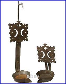 Rare Late 18th-early 19th C American Flk Art Dbl Crusie Prm Tin/iron Grease Lamp