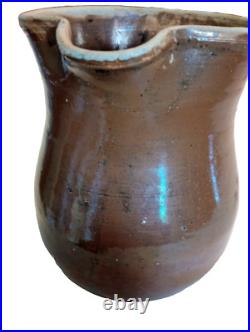Rare Late 18th or Early 19th Century Antique Southern Brown Stoneware Pitcher