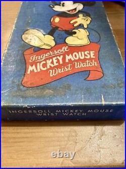 Rare Mickey mouse 1930 NM box antique ingersoll watch early metal band