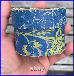 Rare Miniature 3-1/4 D. Blue/Yellow Wallpaper Pantry/Box Early 19th C. AAFA