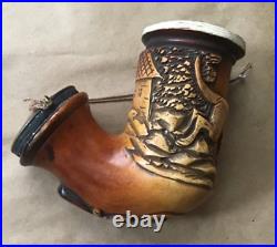Rare Old Antique UsedEarly Meerschaum Tobacco Pipe Bowl Carved1830 DOG&HOUSE=1