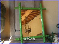 Rare PAIR Early Vintage French FAUX BAMBOO WALL-HANGING painted MIRROR ca 1930