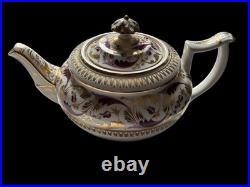 Rare PRINCESS Antique English Teapot Plum Floral & Gilt -Regency Early Victorian
