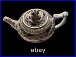 Rare PRINCESS Antique English Teapot Plum Floral & Gilt -Regency Early Victorian