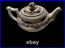 Rare PRINCESS Antique English Teapot Plum Floral & Gilt -Regency Early Victorian