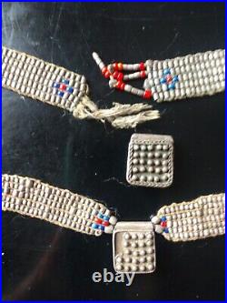 Rare Pair Antique Early 20th Beaded Coptic Ethiopian Chokers Silver Museum Rare Pair Antique Early 20th Beaded Coptic Ethiopian Chokers Silver Museum