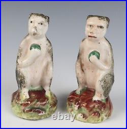 Rare Pair Antique Staffordshire Monkey Figurines Figure Primate 19th C. Pottery
