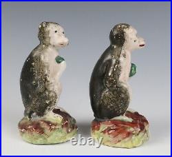 Rare Pair Antique Staffordshire Monkey Figurines Figure Primate 19th C. Pottery